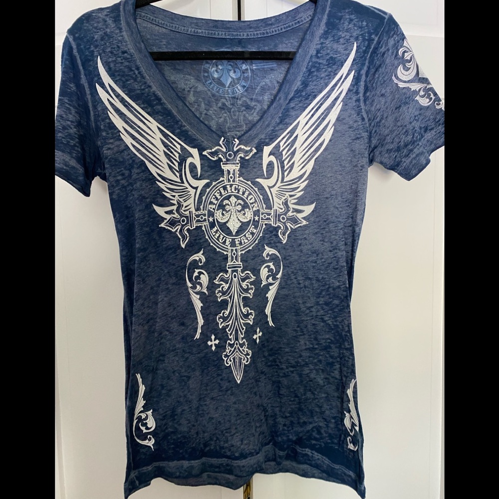 Affliction Tshirt- Navy/White